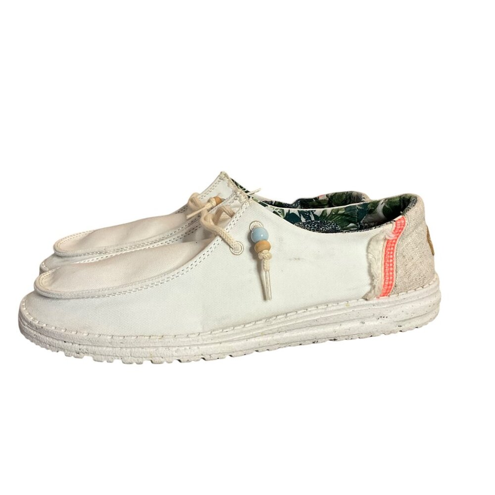 Hey Dude Wendy Natural Womens Casual Shoes US 10  Lightweight Canvas Slip-On